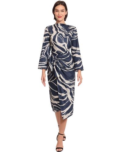 Donna Morgan Long Sleeve Midi Wrap Dress - Blue