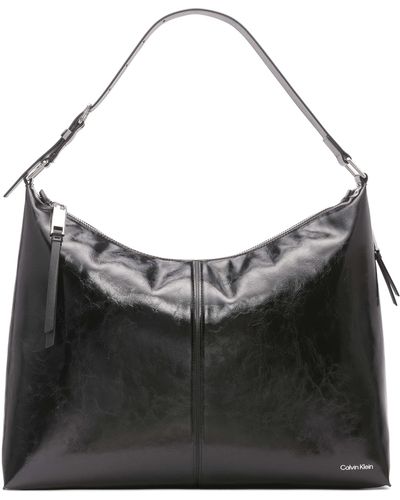Calvin Klein Max Oversized Top Zip Hobo Shoulder Bag - Black
