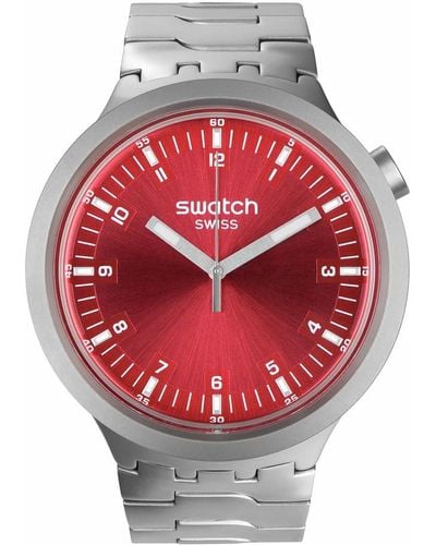 Swatch Dress Red Stainless Steel Quartz Big Bold Irony Forest Scarlet Shimmer - Gray