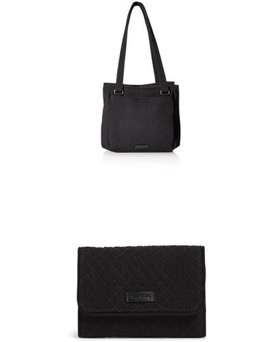 Vera Bradley Womens Microfiber Multi-compartment Shoulder Satchel Purse Handbag - Black