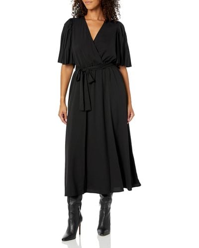 Anne Klein Pleated Flutter Sleeve Midi Dress - Black
