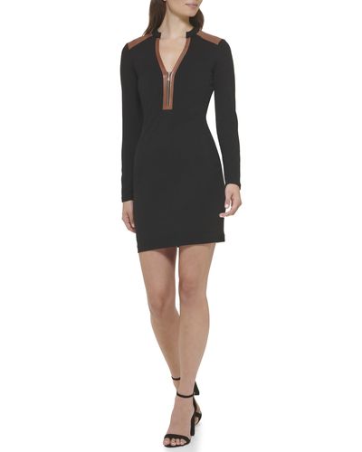 Guess Sheath With Zip Up Neck Dress - Black