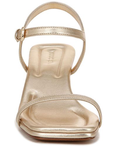 Vince S Coco Kitten Heel Ankle Strap Sandal Champagne Gold Leather 7 M - Natural