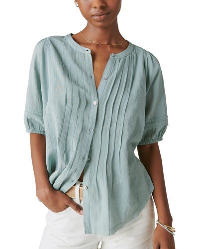 Lucky Brand Pintuck Peasant Blouse - Blue