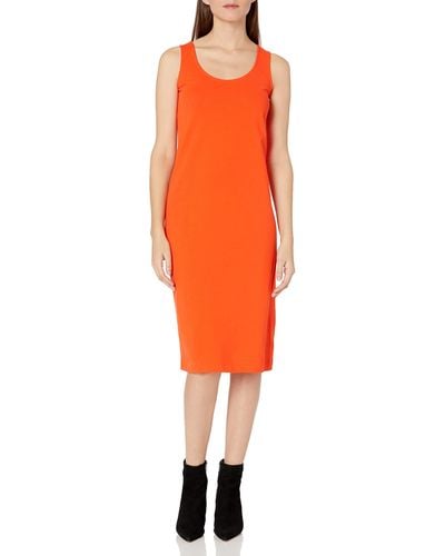 Joan Vass Tank Stretch Pique Dress - Orange