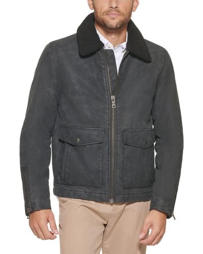 Tommy Hilfiger Faux Leather Moto With Sherpa Collar - Gray
