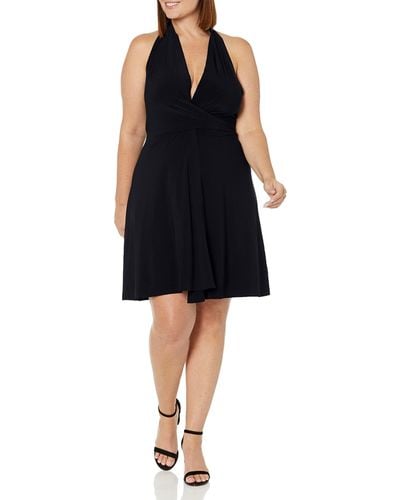 Norma Kamali Womens Halter Wrap Flared Casual Night Out Dress - Black