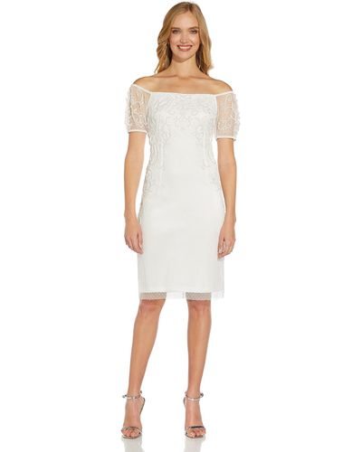 Adrianna Papell Off Shoulder Beaded Dress - White