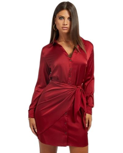 Guess Essential Long Sleeve Alya Dress - Red