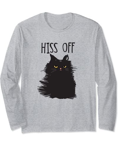 Caterpillar Black Cat Gifts For Funny Meow Cat Hiss Off Long Sleeve T-shirt - Gray