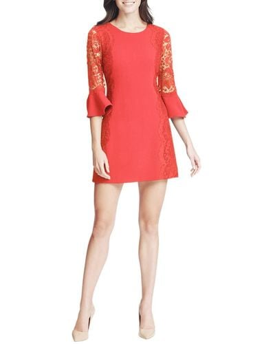 Kensie Crepe Sheath Dress With Lace Sleeves - Red