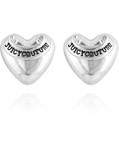 Juicy Couture Silvertone Logo Heart Stud Earrings - White