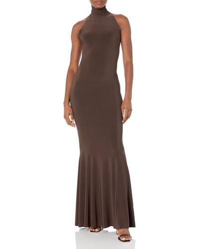 Norma Kamali Halter Turtle Fishtail Gown - Brown
