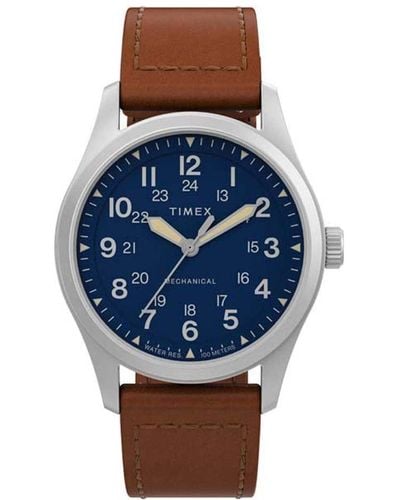 Timex 38 Mm Expedition North Field Post Mechanical Eco-friendly Leather Strap Watch Silver/blue/brown One Size - Multicolor