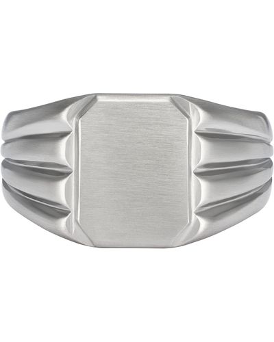 Fossil Stainless Steel Silver Signet Rings - Gray