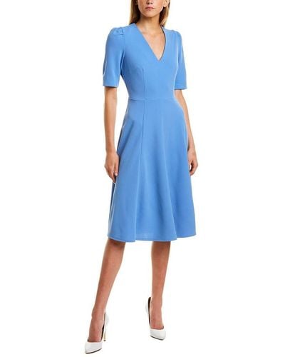 Donna Morgan Stretch Crepe Elbow Sleeve V-neck Fit And Flare Midi Dress - Blue