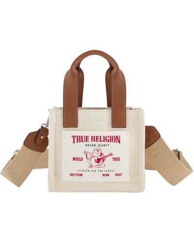 True Religion Tote, Mini Travel Shoulder Bag With Adjustable Strap, Natural - Pink