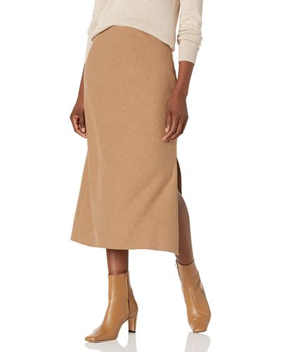 Vince S Brushed Flannel Side Slit Slip Skirt - Brown