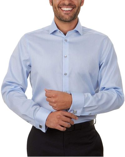 Calvin Klein Dress Shirt Slim Fit Non Iron Herringbone French Cuff - Blue