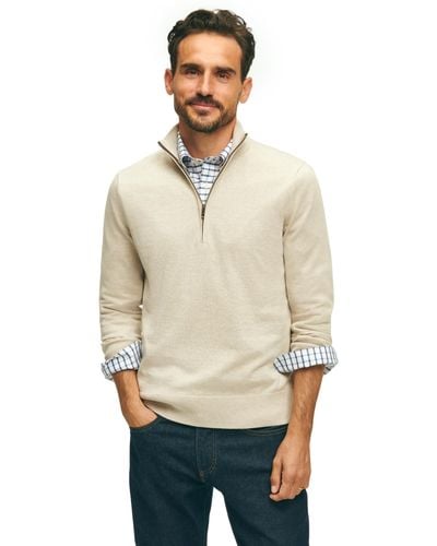 Brooks Brothers Regular Fit Supima Cotton Long Sleeve Half-zip Sweater - Natural