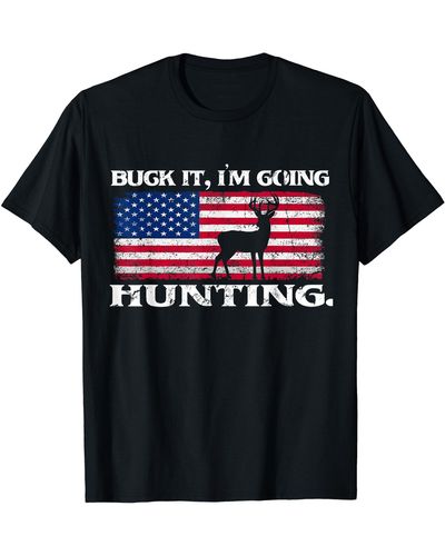 HUNTER Funny Deer Elk Buck I'm Going Hunting Usa Flag Shirt T-shirt - Black