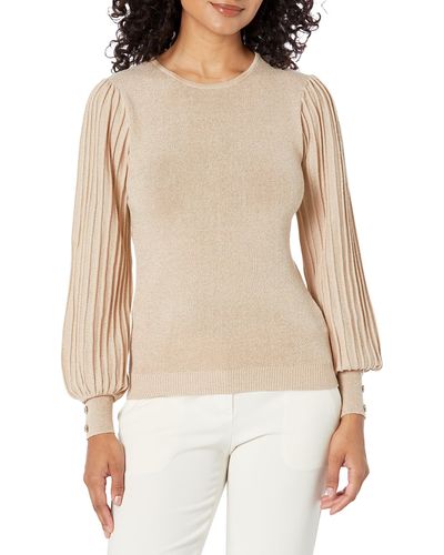 Nanette Lepore Lurex Rib Sleeve Pullover Sweater - Natural