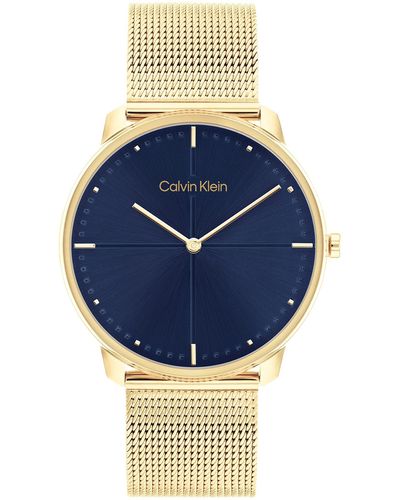 Calvin Klein Quartz Ionic Thin Gold Plated Steel Case And Mesh Bracelet Watch - Blue