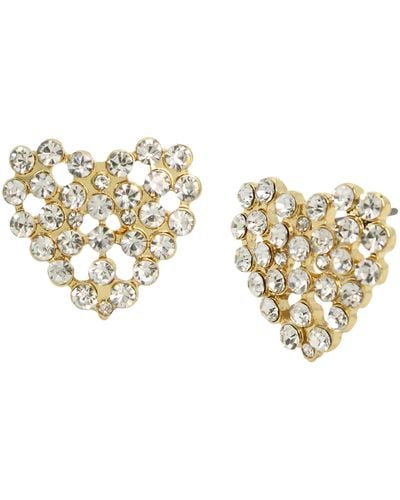 Steve Madden S Jewelry Stone Heart Button Earrings - Metallic
