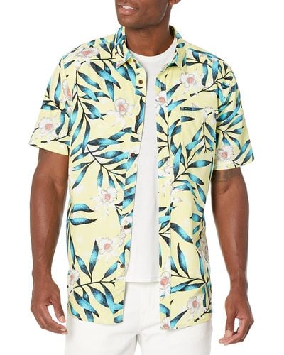 Volcom Tropical Hideout Short Sleeve Button Down Hawaiian Shirt - Blue