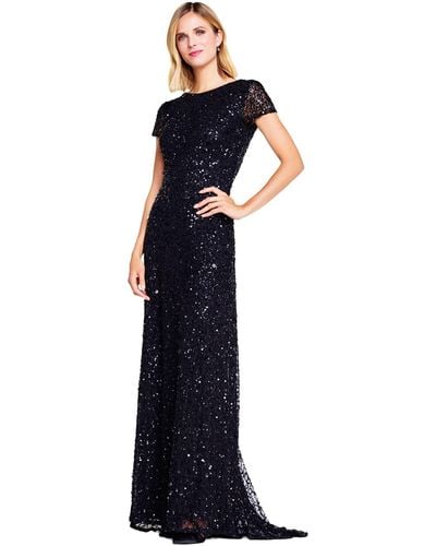 Adrianna Papell Short-sleeve All Over Sequin Gown - Blue