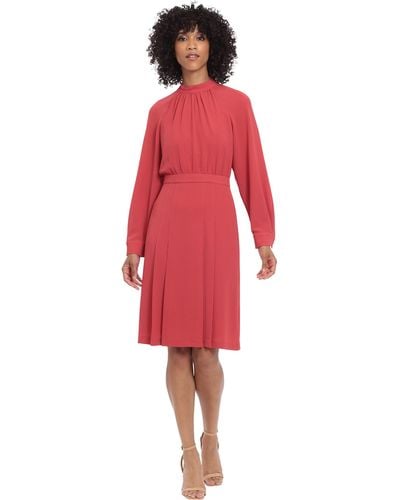 Maggy London Long Sleeve Catalina Crepe Dress Workwear Event Guest Of Wedding - Red