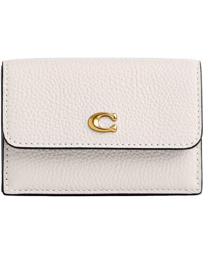 COACH Polished Pebble Leather Essential Mini Trifold Wallet - Natural