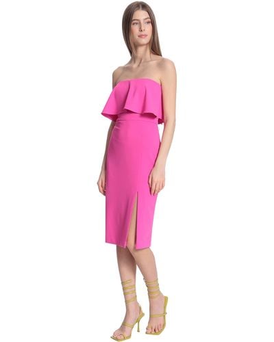 Donna Morgan Strapless Flounce Top Dress With Side Front Skirt Slit - Pink