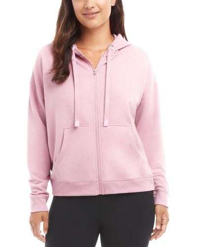 Danskin Zip Front Hoodie With Ruched Back - Pink