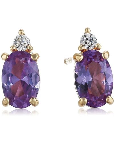 Amazon Essentials 18k Yellow Gold Plated Sterling Silver Created Alexandrite Stud Earrings - Purple