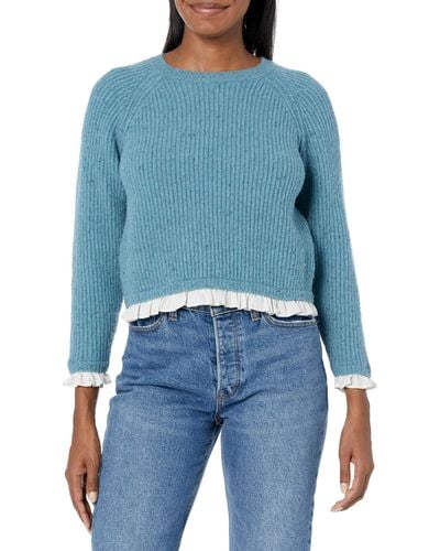MILLY Rent The Runway Pre-loved Shirting Trim Knit Sweater - Blue