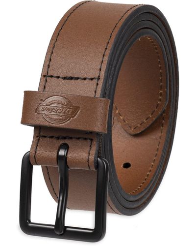 Dickies Dickie's 100% Leather Jeans Belt With Reinforced Double-stitched Edge And Prong Buckle - Brown