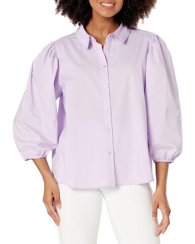 Nanette Lepore Cotton Poplin Blousson Sleeve Shirt - Purple