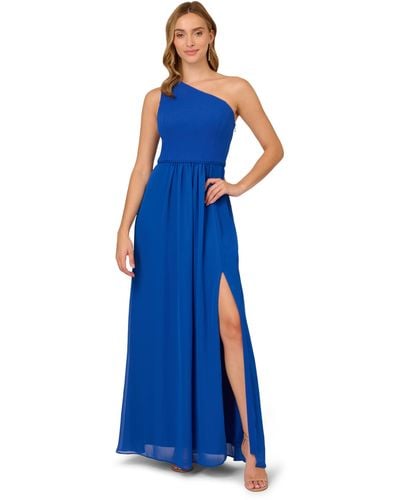 Adrianna Papell One Shoulder Chiffon Gown - Blue
