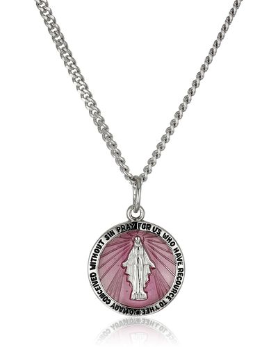Amazon Essentials Sterling Silver Miraculous Medal With Pink Epoxy And Stainless Steel Chain Pendant Necklace