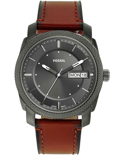 Fossil Machine Quartz Stainless Steel And Leather Three-hand Watch - Multicolor