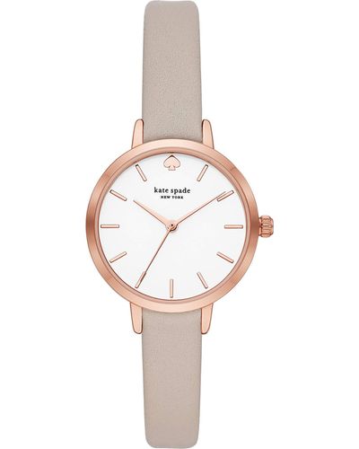 Kate Spade Metro Slim Quartz Metal And Leather Three-hand Watch - Gray