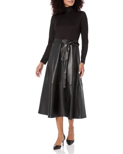 Anne Klein Combo Vegan Leather Dress - Black