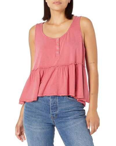 Lucky Brand Womens Babydoll Henley Tank - Red