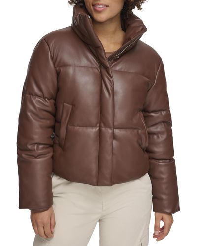 Levi's Vegan Leather Quilted Shorty Puffer - Brown