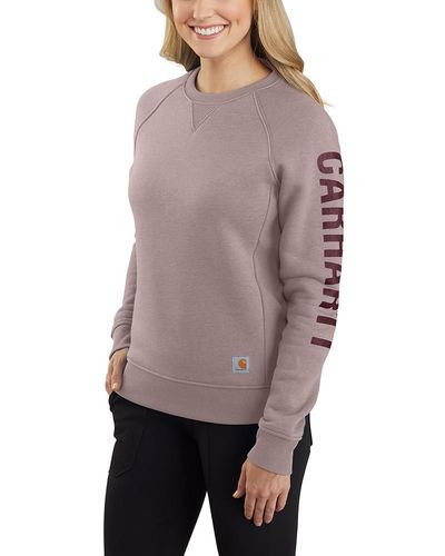 Carhartt Plus Size Relaxed Fit Midweight Crewneck Block Logo Sleeve Graphic Sweatshirt - Brown