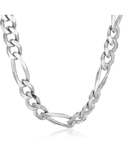 Amazon Essentials Amazon Collection Sterling Silver Italian 6.80mm Solid Figaro Link-chain Necklace - Metallic