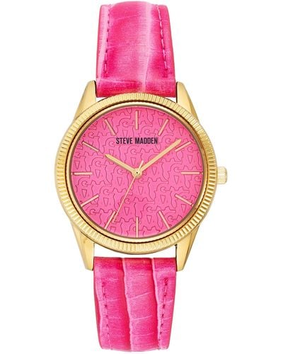 Steve Madden Croco-grain Strap Watch - Pink