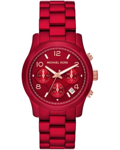 Michael Kors Runway Chronograph Red Coated Stainless Steel Bracelet Watch