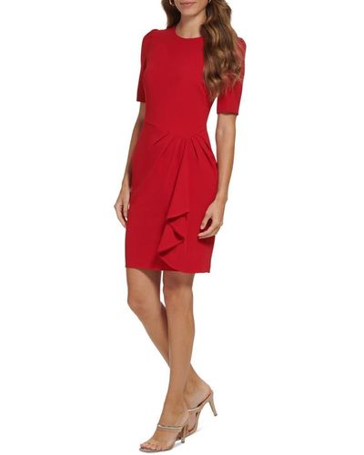 DKNY Scuba Crepe Short Sleeve Sheath Dress - Red